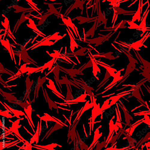 Abstract neon black background with different lines in bright red color