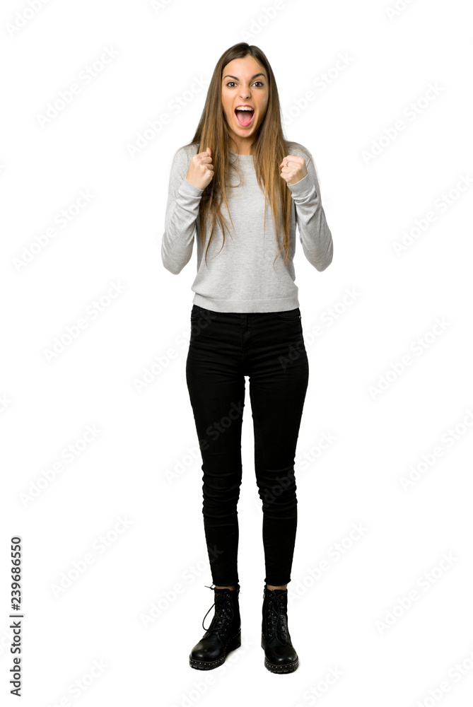 Full-length shot of young girl frustrated by a bad situation on isolated white background Full-length shot of young girl frustrated by a bad situation on isolated white background