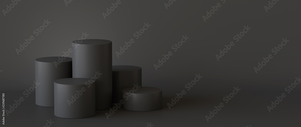 Empty black podium on dark background. 3D rendering. - obrazy, fototapety, plakaty 