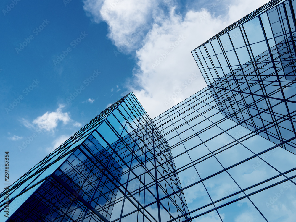 View of high rise glass building and dark steel window system on blue clear sky background,Business concept of future architecture,looking up to the sun light on the top of building. 3d render View of high rise glass building and dark steel window system on blue clear sky background,Business concept of future architecture,looking up to the sun light on the top of building. 3d render