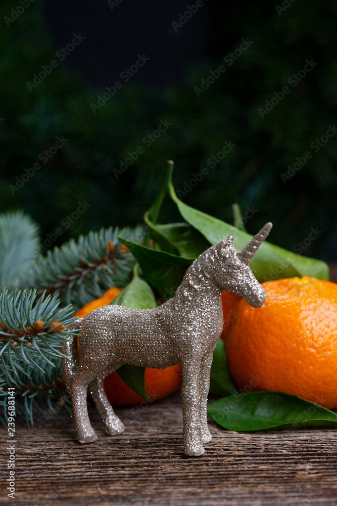 Fototapeta premium Unicorne with mandarines