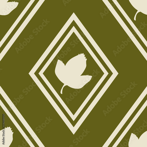 seamless geometric abstract pattern with floral motive rhombus and leave