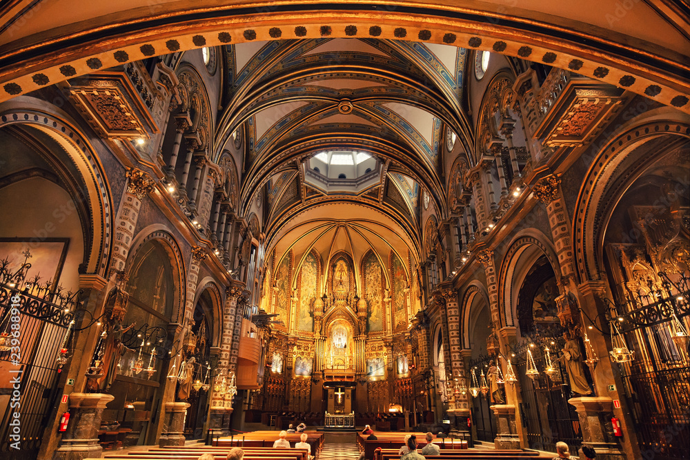 MONSERRAT, SPAIN - September 26th, 2018: Cathedral interior in Motserrat monastery