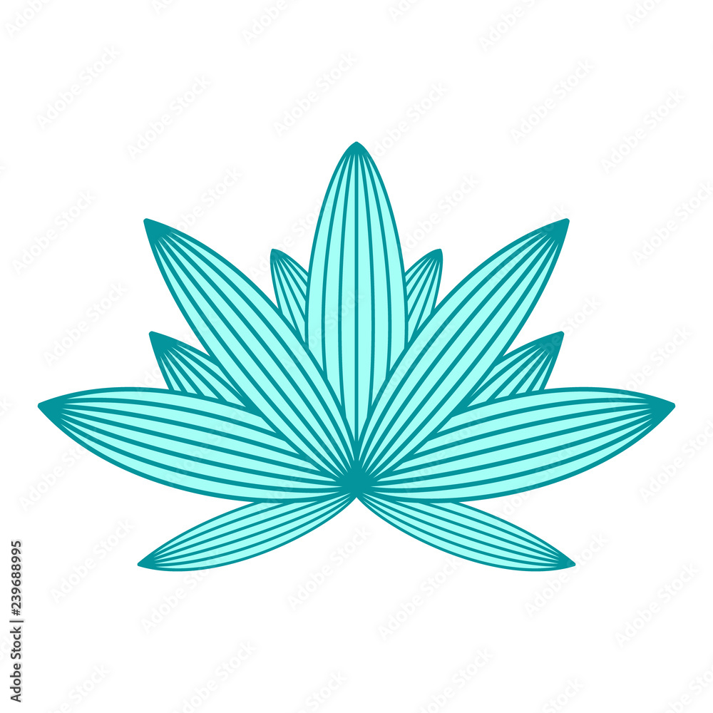 Vector lotus flower. Blue isolated on white background. Ethnic oriental ornament
