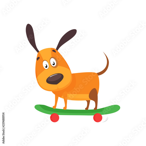 Funny dog on skateboard. Joy, street, activity. Can be used for topics like leisure, hobby, pet