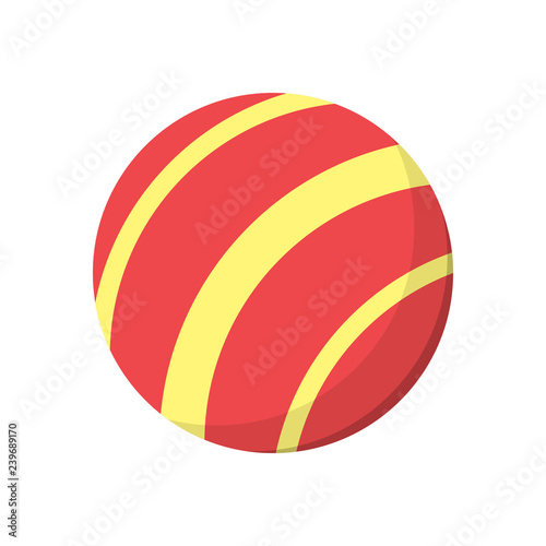 Striped red and yellow ball. Toy, game, rubber. Can be used for topics like playground, sport, summer