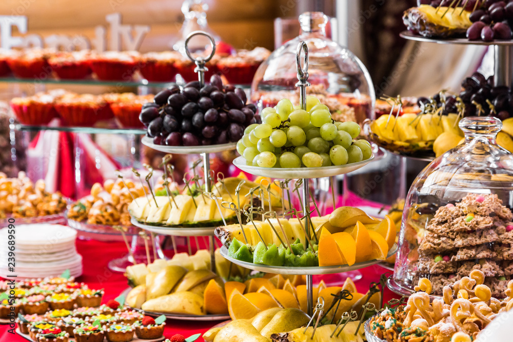 Sweet table. Catering food. Buffet table. A fine buffet. Sweet table. Catering food. Buffet table. A fine buffet.