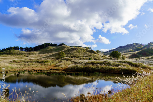砥峰高原 ススキの草原と池
