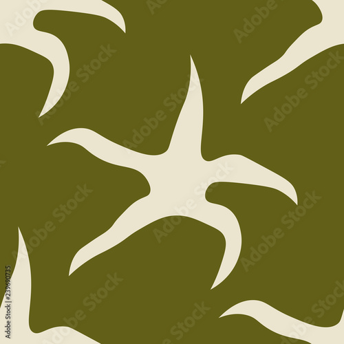 Geometric seamless pattern with silhouette of dancing starfish