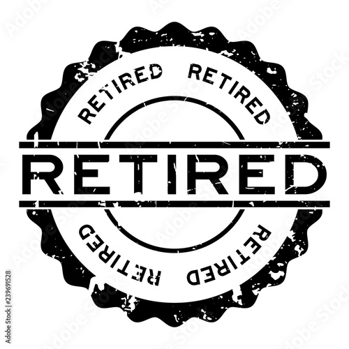 Grunge black retired word round rubber seal stamp on white background