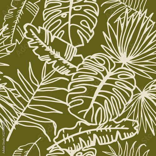 Fototapeta Naklejka Na Ścianę i Meble -  seamless floral pattern tropical palm leaves