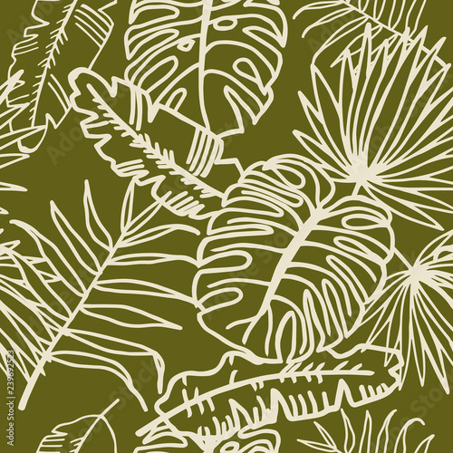 seamless floral pattern tropical palm leaves