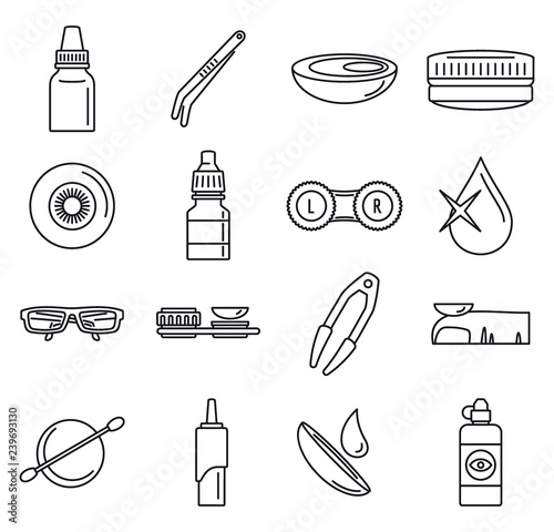 Optical contact lens icon set. Outline set of optical contact lens vector icons for web design isolated on white background
