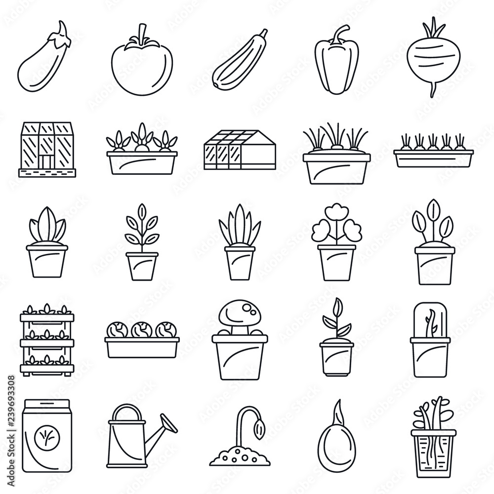 Greenhouse plant icon set. Outline set of greenhouse plant vector icons for web design isolated on white background
