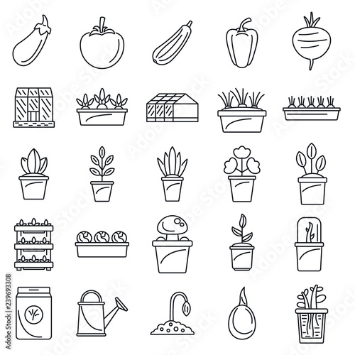 Greenhouse plant icon set. Outline set of greenhouse plant vector icons for web design isolated on white background