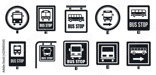 Bus stop sign icon set. Simple set of bus stop sign vector icons for web design on white background