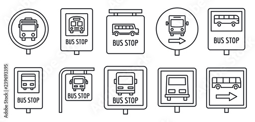 City bus stop sign icon set. Outline set of city bus stop sign vector icons for web design isolated on white background