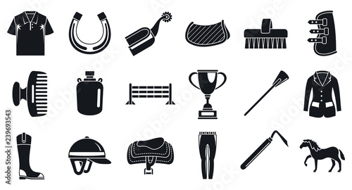 Horseback riding activity icon set. Simple set of horseback riding activity vector icons for web design on white background