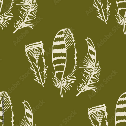 Obraz na plátně Mockingjay feather seamless pattern hand drawn sketch