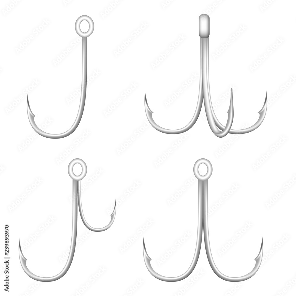 Fishing hook icon set. Realistic set of fishing hook vector icons for web design isolated on white background Fishing hook icon set. Realistic set of fishing hook vector icons for web design isolated on white background