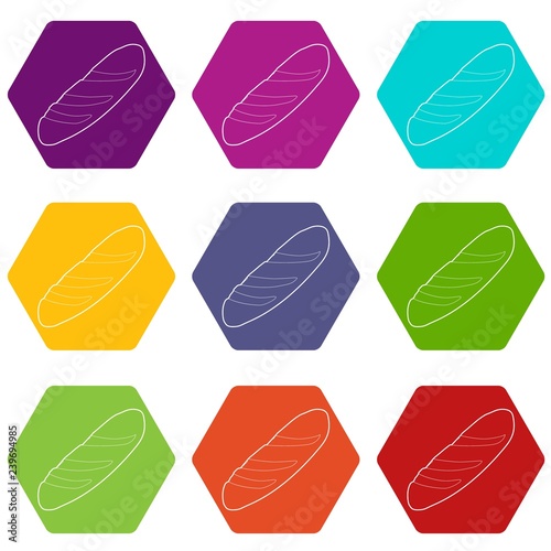 Baguette icons 9 set coloful isolated on white for web