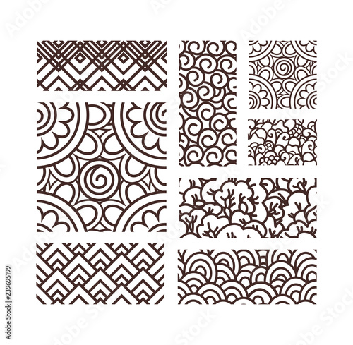 Big collection of oriental ancient seamless patterns