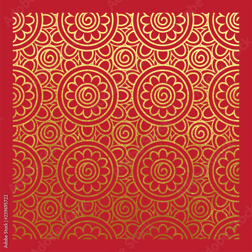 Oriental pattern of geometric flowers in golden paint