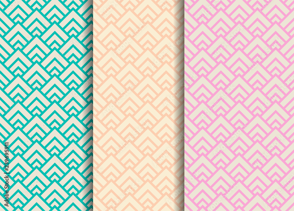 Set of oriental seamless geometric patterns