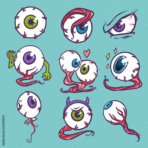 Eyeball icon set. Hand drawn set of eyeball vector icons for web design