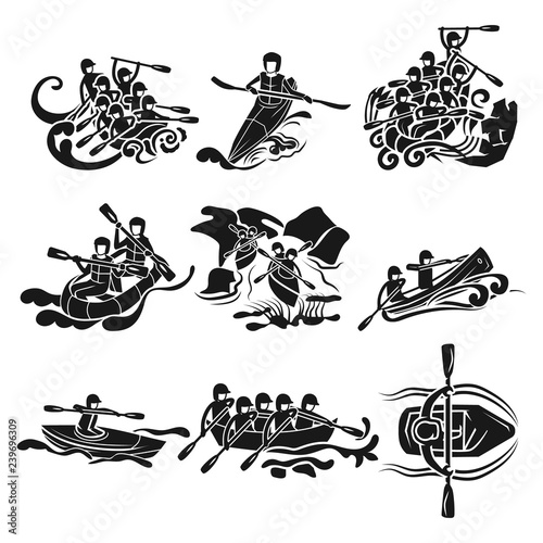 Rafting icon set. Simple set of rafting vector icons for web design on white background