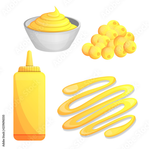 Mustard icon set. Cartoon set of mustard vector icons for web design
