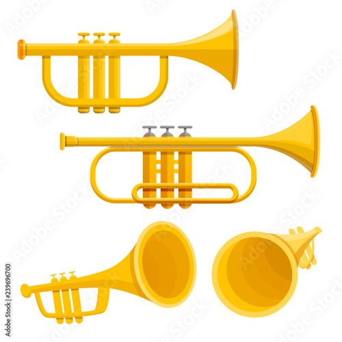 Trumpet icon set. Cartoon set of trumpet vector icons for web design