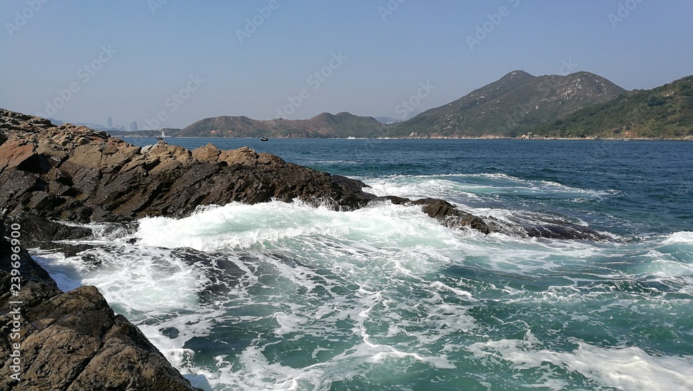 Obraz premium Panoramic sea view, Hiking, Tung Lung Island, Hong Kong