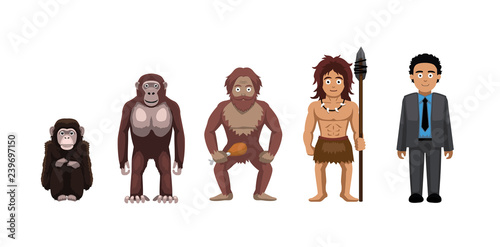 Evolution Primate Businessman Standing Cartoon Vector Illustration Set