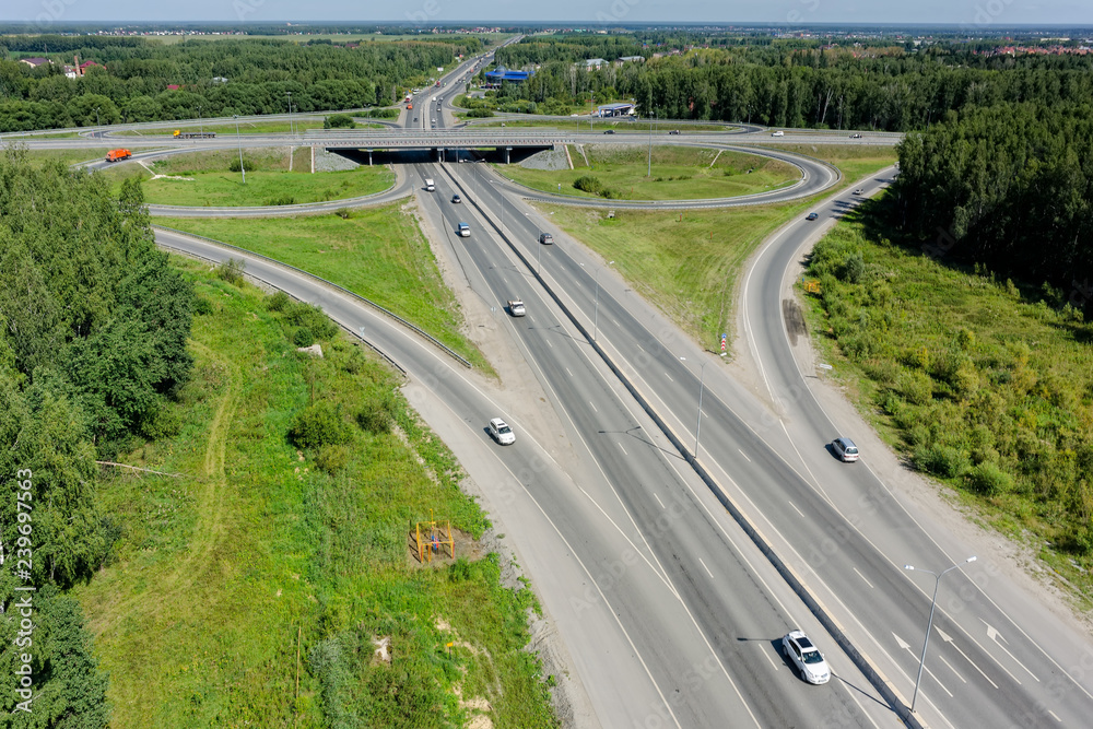 Aerial view of highway interchange on Irbitskiy trakt