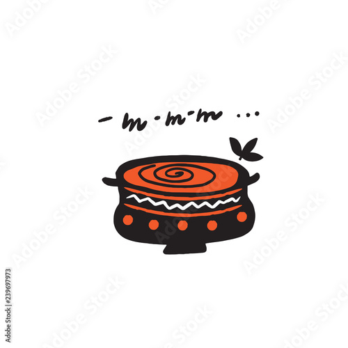 Tasty food. Funny bowl with phrase mmm. Hand drawn vector illustration.