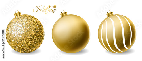 Golden glitter Christmas balls Vector realistic. Merry Christmas shiny bauble...