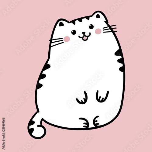 Kawaii Cat Background Character Cute Illustration Pet Vector Angry Animal Anime Art Cartoon Design Different Draw Hand Japanese Kitten Pose Sketch Style White Winking Stock Vector Adobe Stock