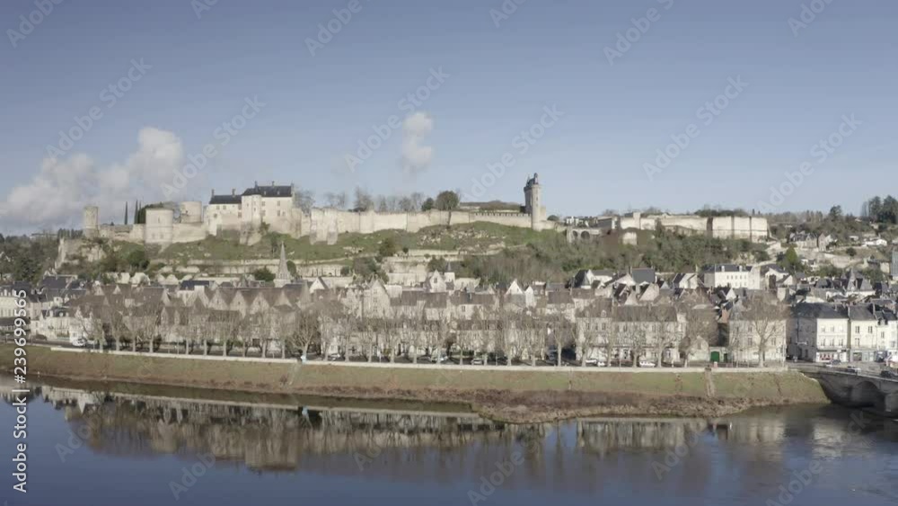 Aerial view of the town and castle at Chinon in the Loire Valley, France. Aerial view of the town and castle at Chinon in the Loire Valley, France.