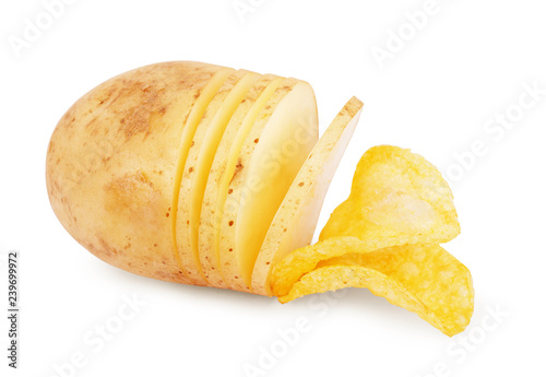 Potato slice into potato chips isolated on white background