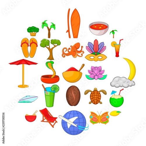 Search for exotics icons set. Cartoon set of 25 search for exotics vector icons for web isolated on white background