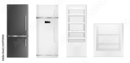 Fridge icon set. Realistic set of fridge vector icons for web design isolated on white background
