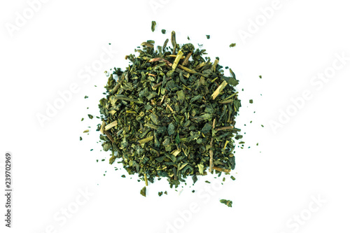 Heap green tea on white background.