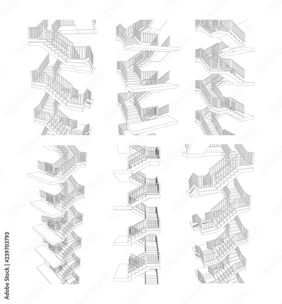Vector set of staircases from different view points Vector set of staircases from different view points