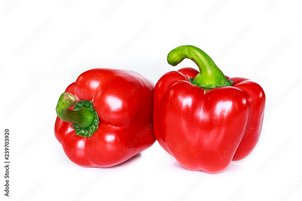 red bell pepper on white background.