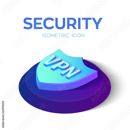 Security Shield Isometric Icon. VPN - virtual private network icon. 3D Isometric Security Shield Sign. Created For Mobile, Web, Decor, Print Products, Application. Vector Illustration.