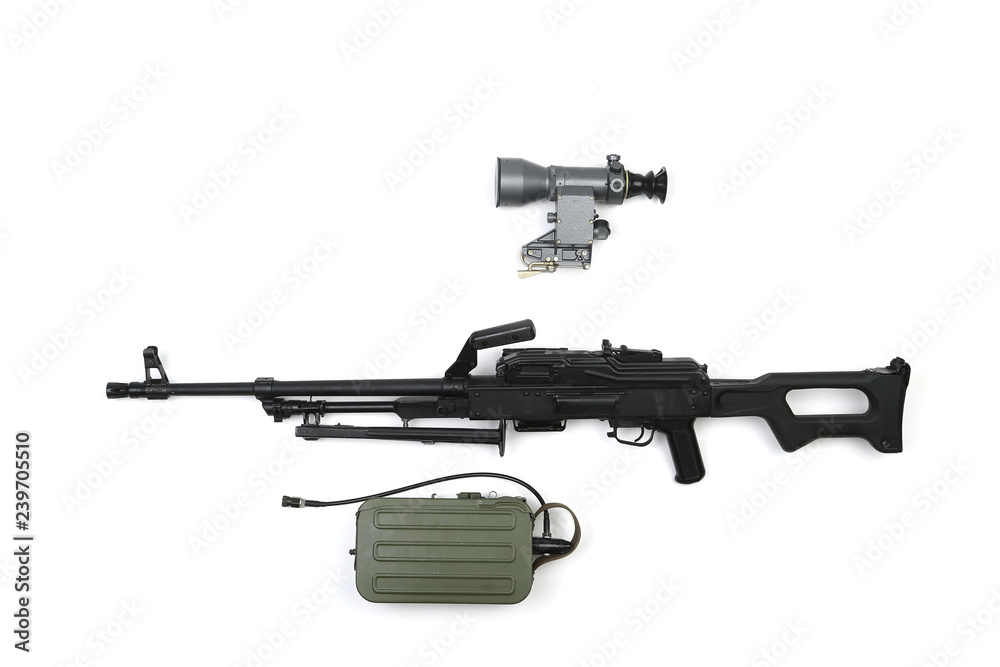 Machine gun with magazine and optical sight Machine gun with magazine and optical sight