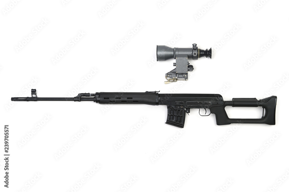 Black sniper rifle with scope