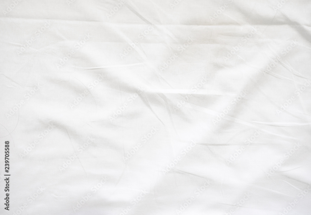 Wrinkle on white bed sheet - obrazy, fototapety, plakaty 