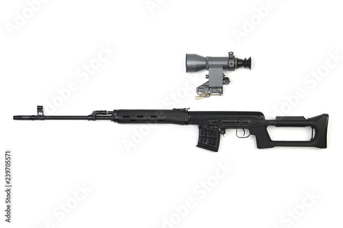 Black sniper rifle with scope